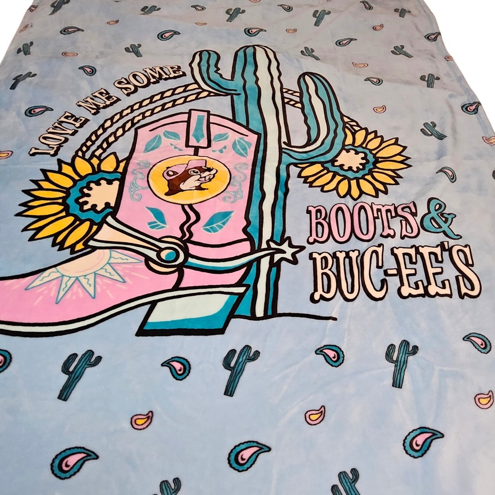 Buc-ees Plush Throw Blanket 50x70 Blue Boots & Buc-ees Cactus Paisley